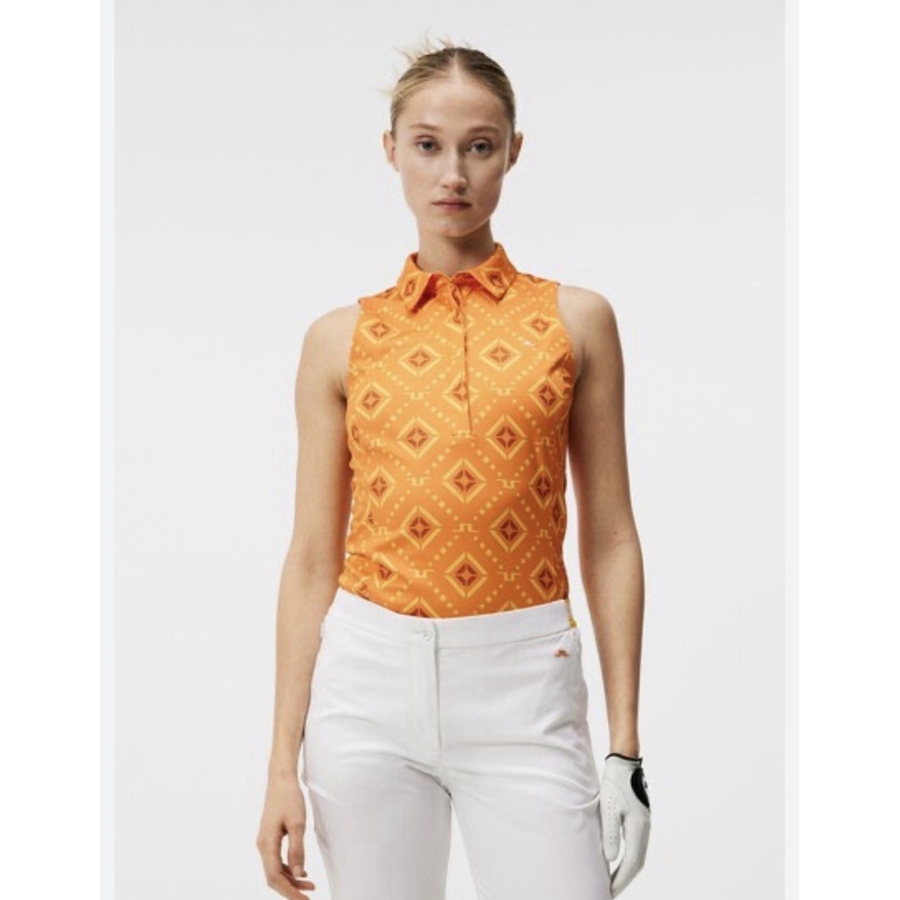 J. Lindeberg Ladies Sz S Dena Sleeveless Golf Polo Shirt GWJT08081 Orange EUC